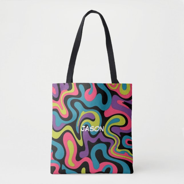 Personalized Neon Abstract Pattern — Retro Design Tote Bag (Front)