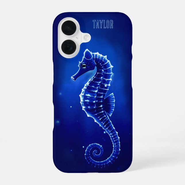 Personalized Neon Blue Seahorse        iPhone 16 Case (Back)