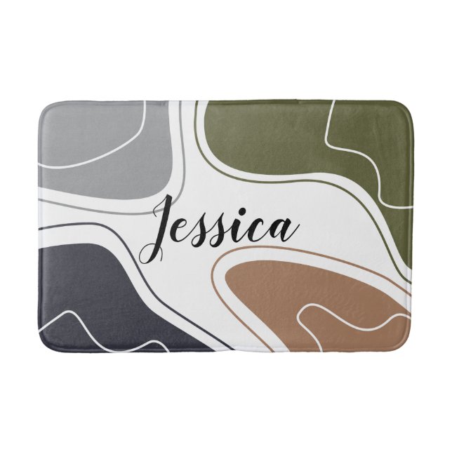 Personalized Neutral Colors Geometric Shapes Bath Mat (Front)