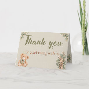Personalized Neutral Teddy Bear Baby Shower Thank You Card