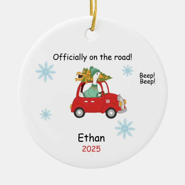 Personalized New Driver Ornament, Custom Licensed  Ceramic Tree Decoration (Front)