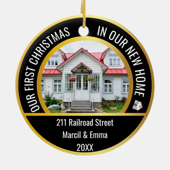 personalized new home christmas 2023 with 2 photo ceramic tree decoration (Back)