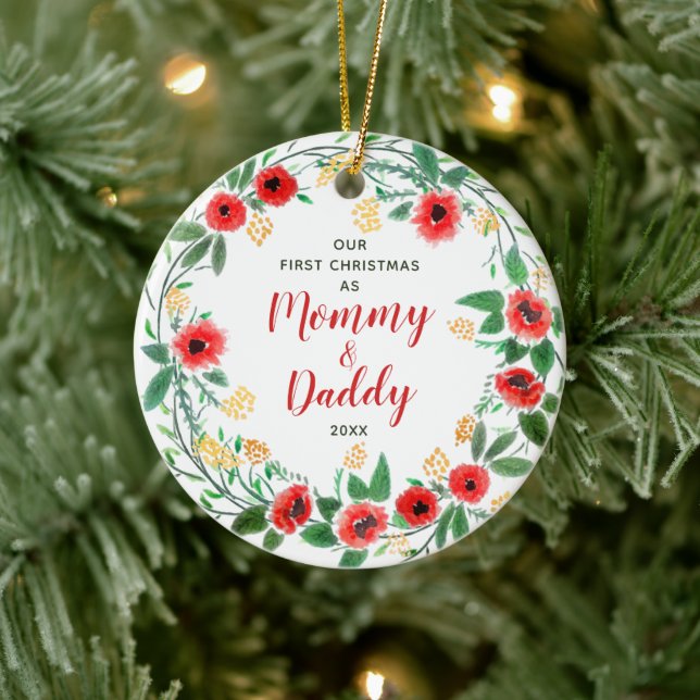 Personalized New Mommy & Daddy Christmas Ceramic Tree Decoration (Tree)
