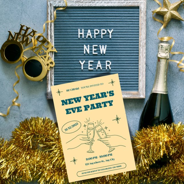 Personalized New Year's Eve Party Invitation ("Personalized NYE Invites. Make each guest feel special. Edit & download in minutes.")