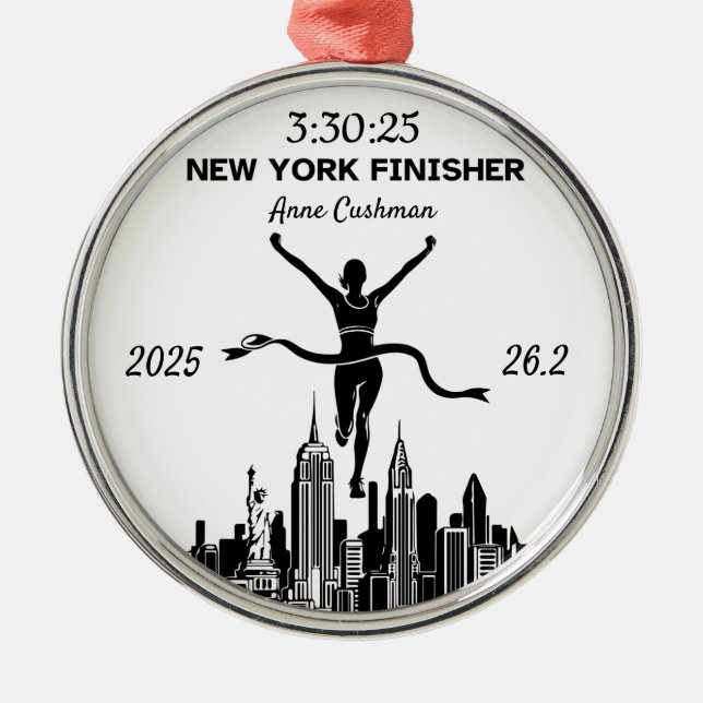 Personalized New York Marathon Finisher Gift Metal Tree Decoration (Front)