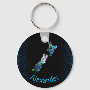 PERSONALIZED NEW ZEALAND MAP PAUA CUSTOM KEY RING