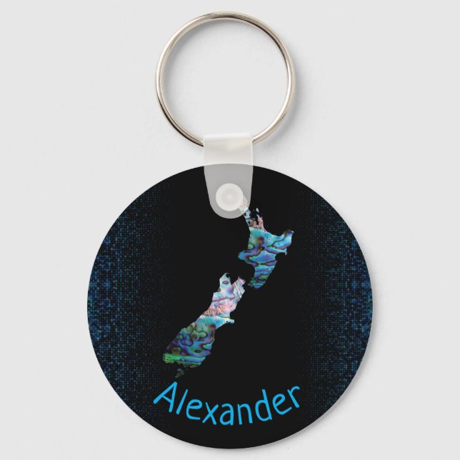 PERSONALIZED NEW ZEALAND MAP PAUA CUSTOM KEY RING (Front)
