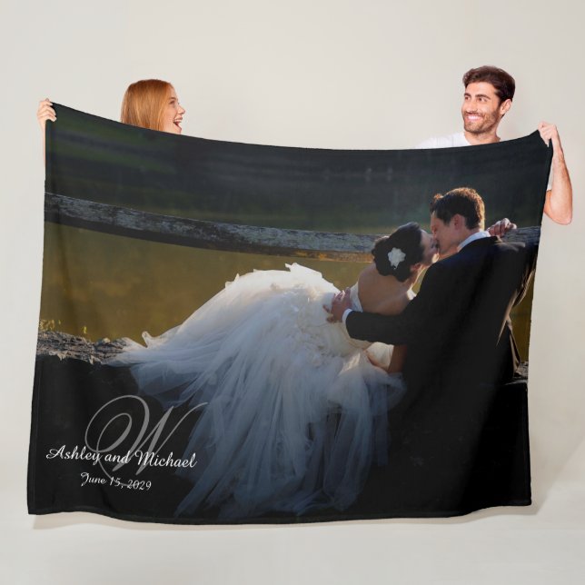 PERSONALIZED NEWLYWED KEEPSAKE Monogram Photo Fleece Blanket (In Situ)