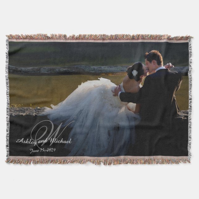 PERSONALIZED NEWLYWED KEEPSAKE Monogram Photo Throw Blanket (Front)