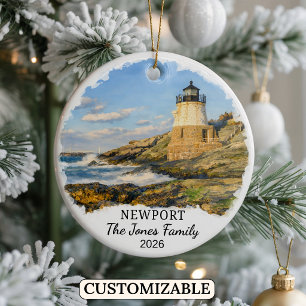 Personalized Newport Ornament, Custom Rhode Island Ceramic Tree Decoration