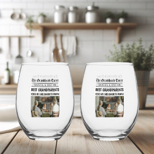 Personalized Newspaper Headline Grandparents Gift Stemless Wine Glass