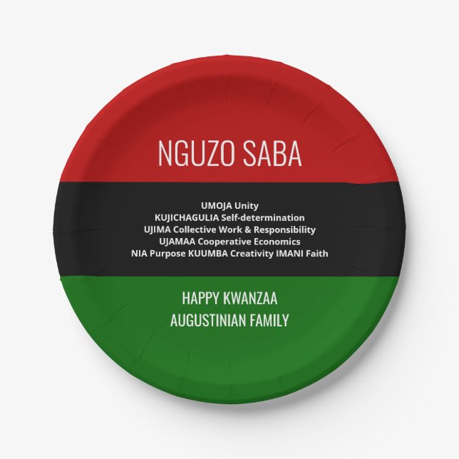 Personalized NGUZO SABA 7 Principles Happy Kwanzaa Paper Plate (Front)