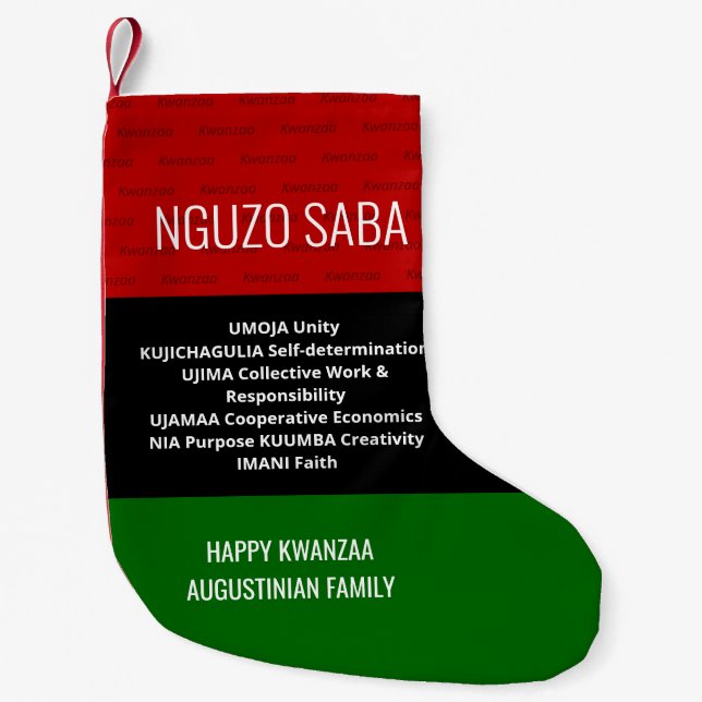 Personalized NGUZO SABA 7 Principles Happy Kwanzaa Small Christmas Stocking (Front)