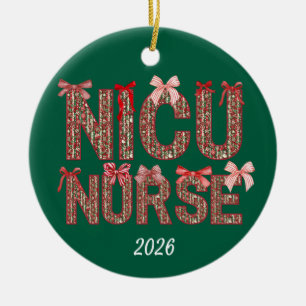Personalized NICU Nurse Coquette Bow Christmas Ceramic Tree Decoration