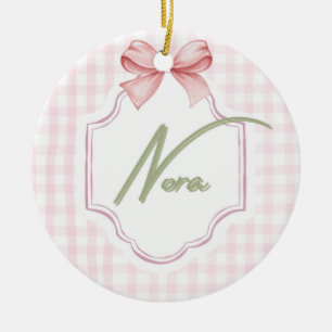 Personalized Nora Baby Girl Nursery Bow&Gingham  Ceramic Tree Decoration
