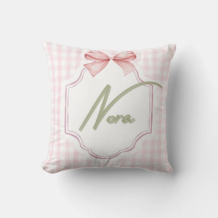 Personalized Nora Baby Girl Nursery Bow&Gingham Cushion
