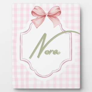 Personalized Nora Baby Girl Nursery Bow&Gingham  Plaque