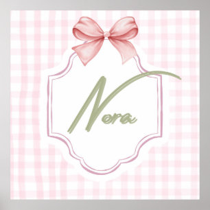 Personalized Nora Baby Girl Nursery Bow&Gingham  Poster