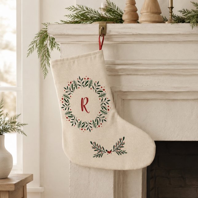 Personalized Nordic Wreath Monogram Stocking (Creator Uploaded)