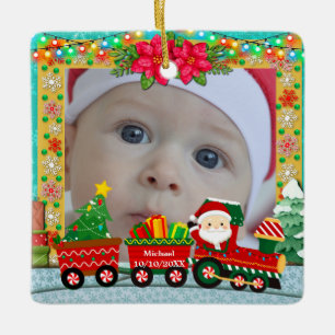 Personalized North Pole Express Photo Christmas Ceramic Ornament