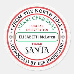 Personalized North Pole Santa Name Sticker