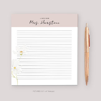 Personalized Notepad for Teacher with Flower Lined