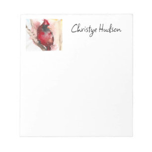 Personalized Notepad, watercolor Cardinal Notepad
