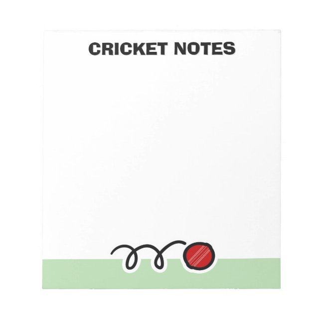 Personalized notepad with red cricket ball design (Front)