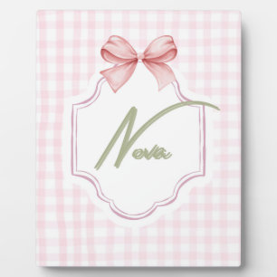 Personalized Nova Baby Girl Nursery Bow&Gingham  Plaque