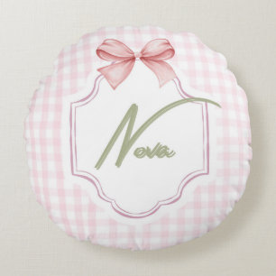 Personalized Nova Baby Girl Nursery Bow&Gingham Round Cushion