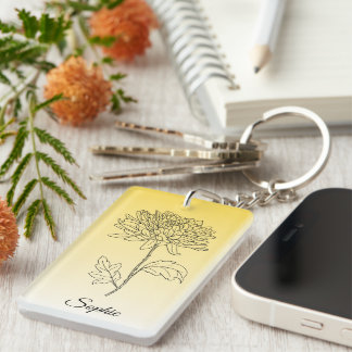 Personalized November Birth Flower Chrysanthemum Key Ring