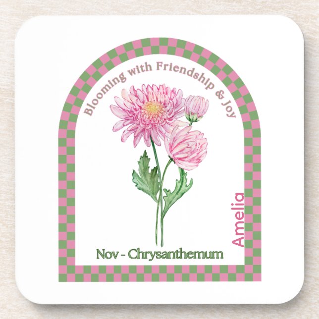 Personalized November Birth Month Flower Coaster (Front)