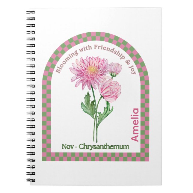 Personalized November Birth Month Flower Notebook (Front)