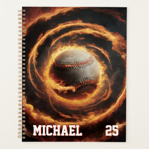 Personalized Number and Name Baseball Ball on Fire Planner