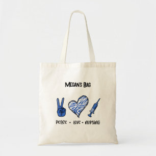 Personalized Nurse Bag-Peace, Love, & Nursing Tote Bag