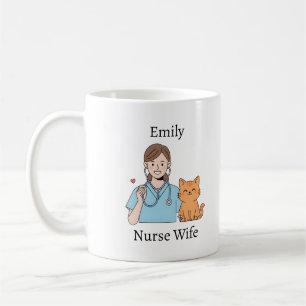 Personalized Nurse Cat Cute RN Gift with Name Coffee Mug
