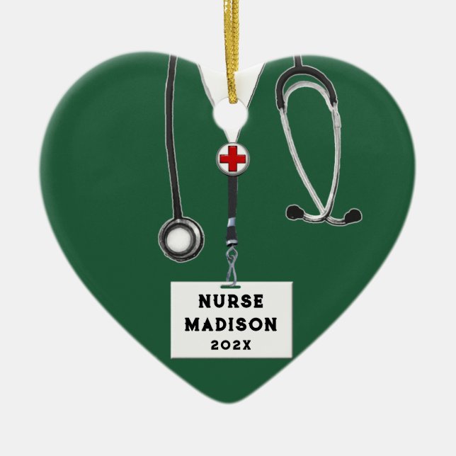 Personalized Nurse Christmas 2022 Collectible Ceramic Tree Decoration (Front)