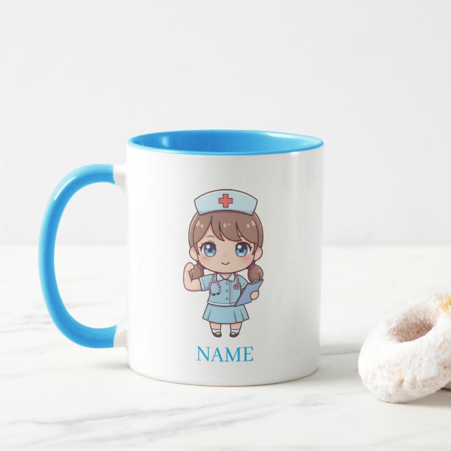 Personalized Nurse Mug with Name – Cute Nurse (With Donut)