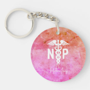 Personalized Nurse Practitioner Pink Medical Key Ring