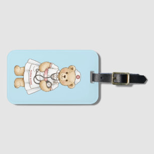 Personalized Nurse Teddy Bear Custom Name Nursing Luggage Tag