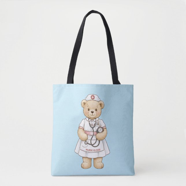 Personalized Nurse Teddy Bear Custom Name Nursing  Tote Bag (Front)