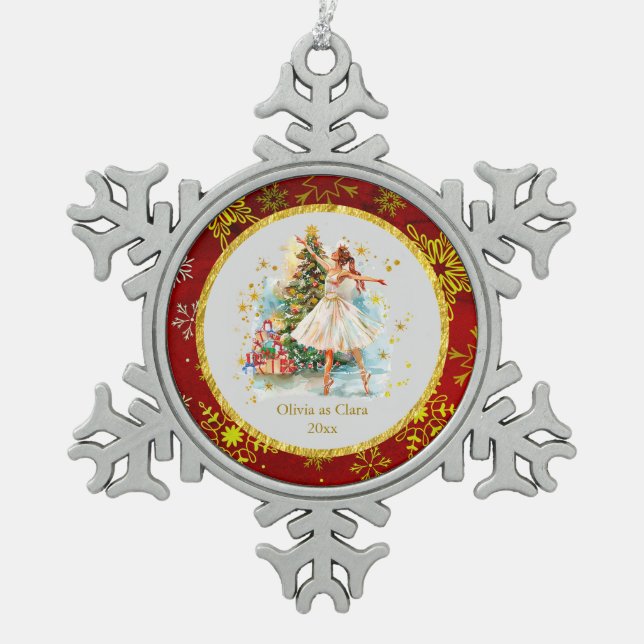 Personalized Nutcracker Ballet Christmas - Gift Snowflake Pewter Christmas Ornament (Front)