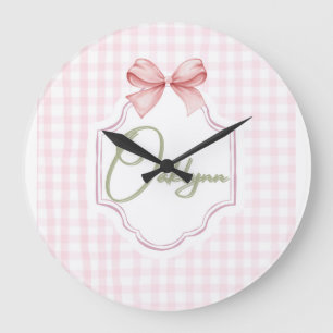 Personalized Oaklynn Baby Girl Nursery Bow&Gingham Large Clock