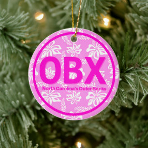 Personalized OBX Outer Banks NC Beach Pink Floral Ceramic Tree Decoration