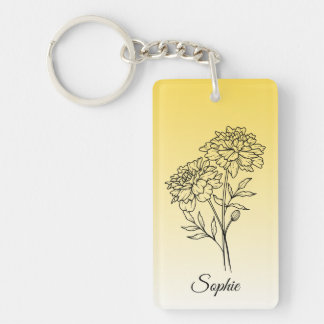 Personalized October Birth Flower Marigold Key Ring