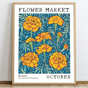 Personalized October Birth Flower Market Print