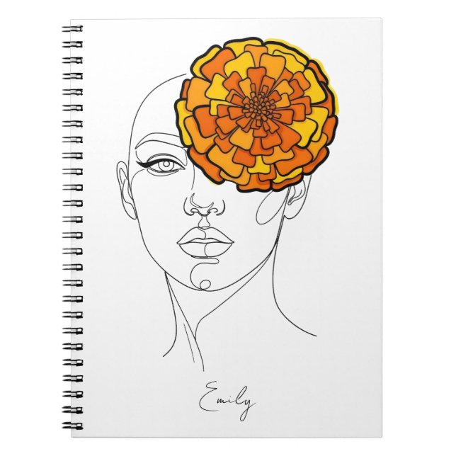 Personalized October Birth Flower Portrait Notebook (Front)
