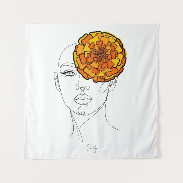 Personalized October Birth Flower Portrait Tapestry (Front)