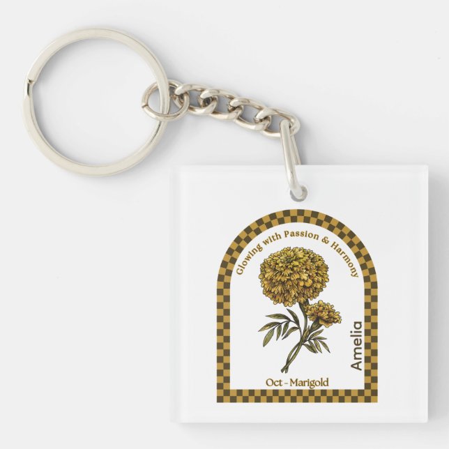 Personalized October Birth Month Flower  Key Ring (Front)