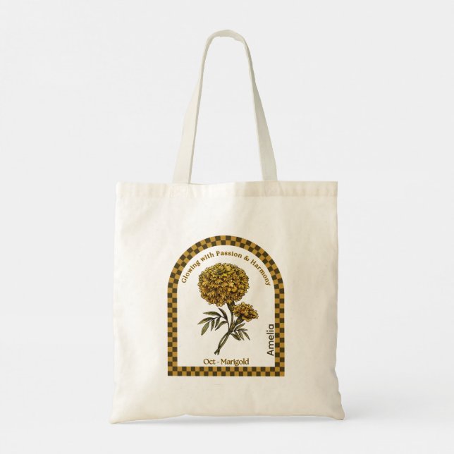 Personalized October Birth Month Flower Tote Bag (Back)